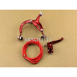 F&R ALL RED OLD SCHOOL BMX BIKE MX REAR BRAKE LEVER CABLE CALIPER CRUISER BICYCLE.
