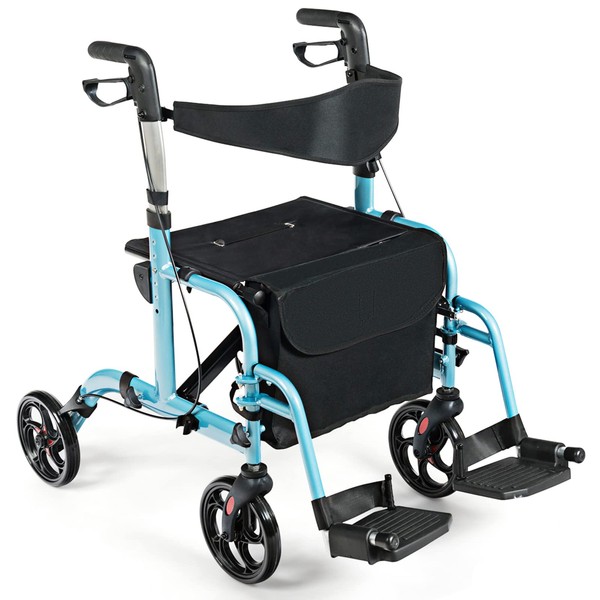 GYMAX 2 in 1 Foldable Rollator Walker, Height Adjustable 4