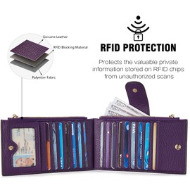 BOSTANTEN Wallets for Women RFID Blocking Ladies Leather Wallet Slim Bofild Purse Card Holder with Zipper Pocket Purple