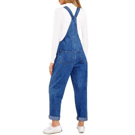 Vetinee Women's Cody Blue Classic Adjustable Straps Pockets Boyfriend Denim Bib Overalls Jeans Pants Medium