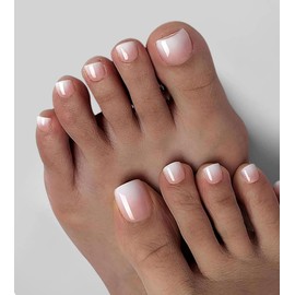 Pack of 120 MouyouGlow Fake Toenails, Toenails for Sticking, Short, Squared Nude, Ombre, White, Natural Gradient, White, Artificial Toe Nails, Full Cover Foot Press On Nails with Glue