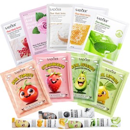 12 Piece Face Mask Set, Daily Care Face Cloth Masks, with Clay Mask, for Hydration, Anti-Ageing, Anti-Wrinkle Effect, Cleansing Soothing and Brightening