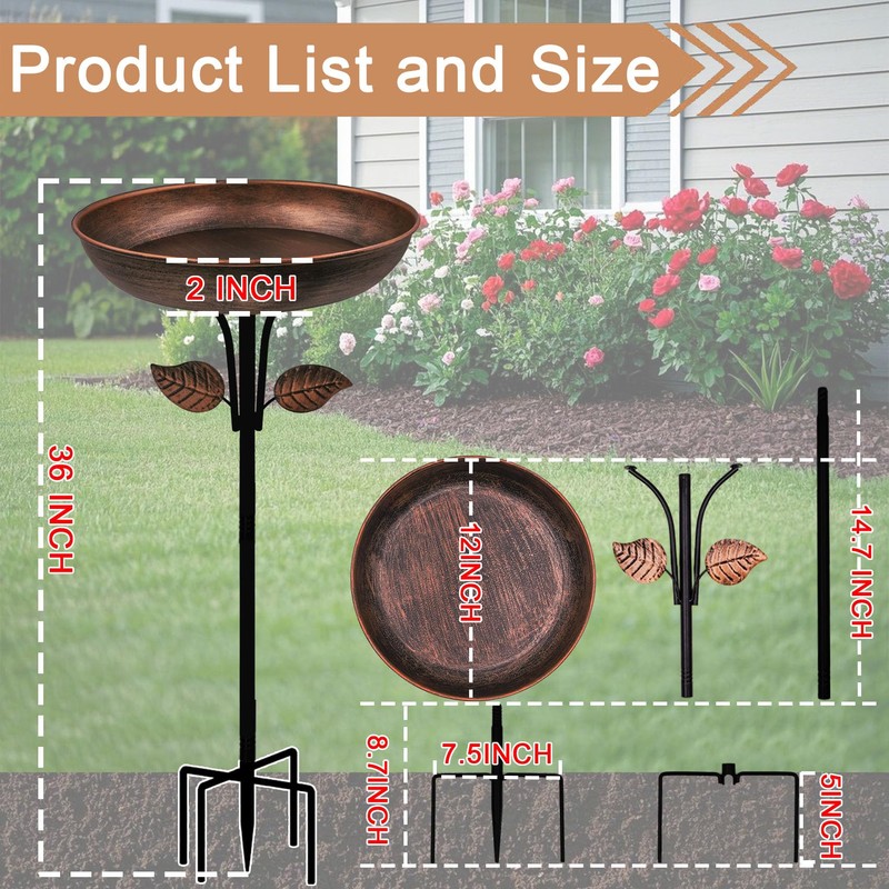 OUISJYER Metal Bird Bath for Outdoors, 12" Dia Bowl with