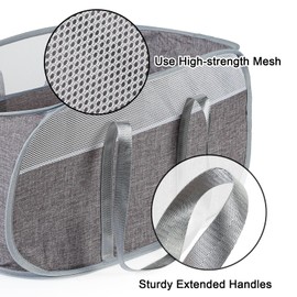 Collapsible Laundry Baskets,75L Large Capacity Pop Up Laundry Hamper with Reinforced Handles Lightweight Hamper for Bathroom Cloths Storage Mesh Basket for Living Room Travel Outdoors (gray)