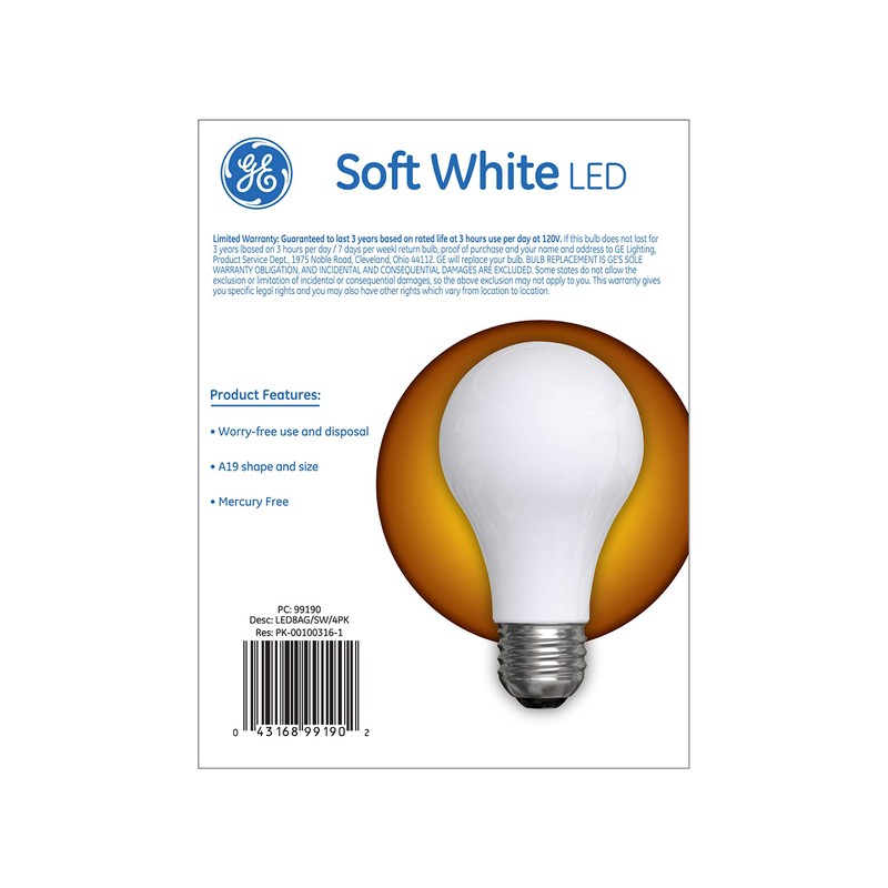 GE LED Light Bulbs, 60 Watt, Soft White, A19 (4