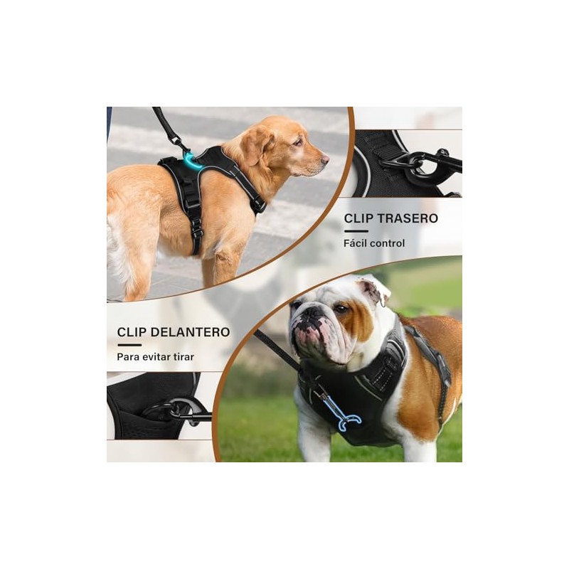 lemonsea Arnés Táctico Ajustable Antitirones para Perros con Correa 1.5m