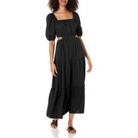 The Drop Women's Anaya Square Neck Cut-out Tiered Maxi Dress, Black, XL