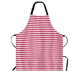 Beabes Horizontal Red and White Stripes Bib Apron Adjustable Neck Strap Repetitive Thin Line Pattern Polyester Work Apron Crafting BBQ Drawing Chef Waitress 27" X 31"