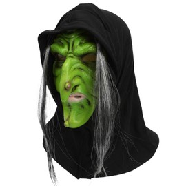 Scary Old Lady Mask for Adults Horror Witch Mask with Hair Green Old Nana Mask for Men Women