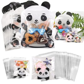 Pandaonly 300Pcs Self Adhesive Candy Bags (4in/2.7in 2 Sizes), Cute Panda Cellophane Cookie Bags with 8Pcs Resealable Bags, Plastic Pastry Bags Party Favor Bag for Bakery, Biscuit, Chocolate