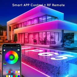 Aulimhti 60Ft Outdoor Waterproof LED Strip Lights,Music Sync RGB IP65 Led Lights with App Control and Remote,Color Changing Waterproof Led Rope Lights for Outdoor,Balcony,Roof,Garden,Stairs Party