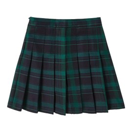 Womens Green Plaid Pleated Skirts Mini High Waisted Skater Tennis Outfits with Shorts Cheer Uniform Dress Size S