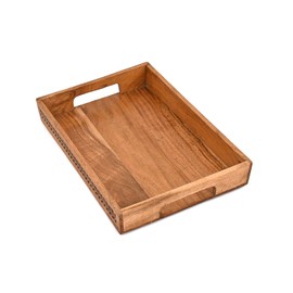 Nirman Serving Trays Acacia Wood Engraved Designer Tray with Handles | Elegant Gift for Home Decor, Hosting, Parties (15" x 10" x 1.75")