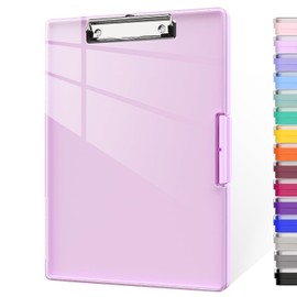 Piasoenc Clipboard with Storage, 8.5x11" Clip Boards with 2 Storage Case and A4 Paper Folder, Clear Dry Erase Top Panel, Heavy Duty Plastic, Folio & Side-Opening, for Nurses, Teachers, Lawers, Pink