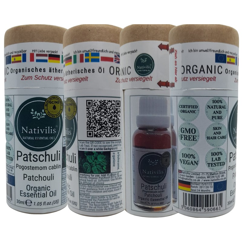 Nativilis Organic Patchouli Essential Oil Pogostemon Cablin for Treating Skin