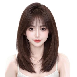 ミディアム ウィッグ レディース人毛100％ 手植え ストレート 超リアル人工皮膚 つむじ 女性用 かつら 40cm 空気感 小顔 おしゃれ 通気 自然 人気 抗菌