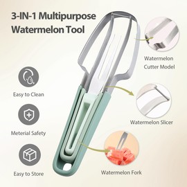 3-in-1 Watermelon Cutter Slicer Tool, 2024 New Stainless Steel Watermelon Popsicle Cutter Slicer Tool, Multi Watermelon Slicer Melon Cutter for Camping Kitchen Gadgets (Green)