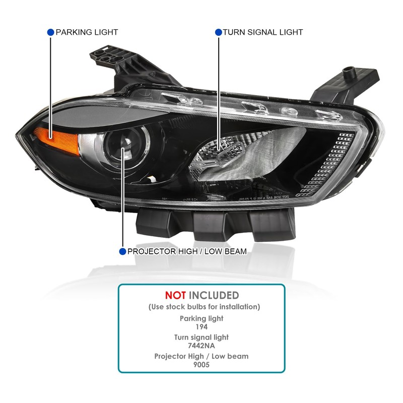 Spec-D Tuning Halogen Black Projector Headlight Replacement Compatible with 2013-2016