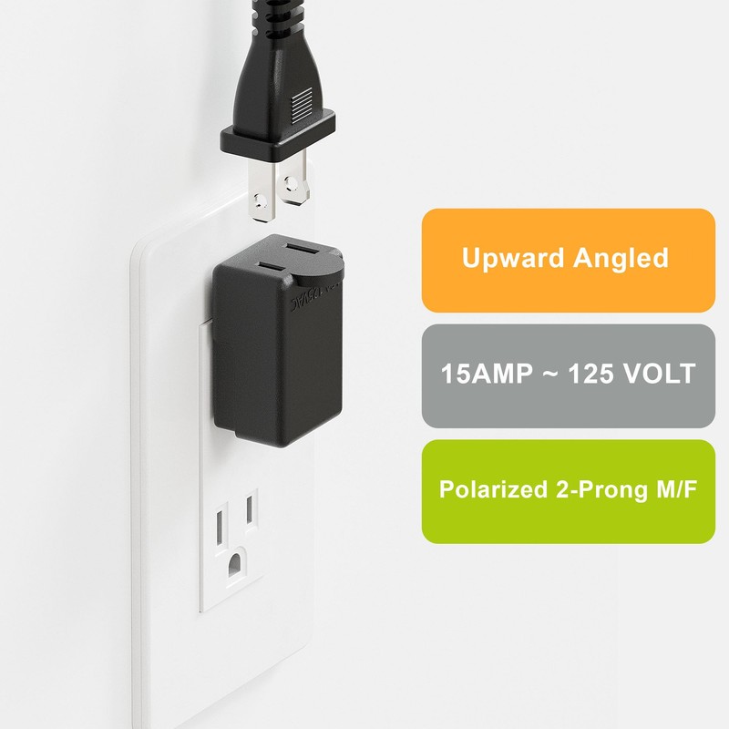 Right Angle Adapter,2-Prong 90 Degree Upward Angled AC Adapter, Polarized