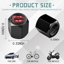 Tire Valve Stem Caps, 4 Pack Universal Fit for Cars, Trucks, SUVs, Motorcycles, Durable, Long-Lasting, Airtight Seal - Glistening Red Lips Against Black Background Pattern