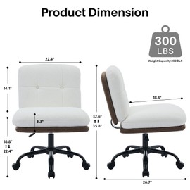 SOFTHION Armless Office Desk Chair with Wheels Wide Seat, Adjustable Height Swivel Comfy Criss Cross Chair for Home, Office, Make Up, Bed Room, Light Beige