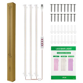 LED Plant Grow Light Strips 6.2W 63+63LED 22.7lm Bright Grow Lamp with 8H/12H/16H Timer 5 Dimmable Brightness Growth Light for Green House Hydroponics Succulent 3 Bars