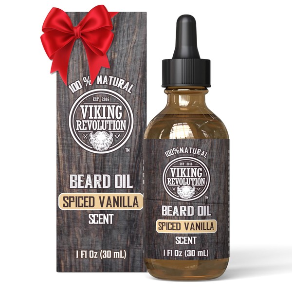 Viking Revolution Beard Oil for Men - All Natural Beard Oil with Argan Oil & Jojoba Oil Beard Conditioner and Softener - Strengthens Beards and Mustaches for Men (1 Pack, Spiced Vanilla)