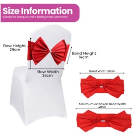WedDecor Red Elastic Chair Covers Sashes with Buckle Bows, Stretch Chair Cover Band with Buckle Slider, Spandex Chair Sashes for Wedding Parties, Receptions, Banquets, Chair Decoration - 1pc