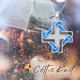 SIMONLY Celtic Knot Cross Necklace with Opal 925 Sterling Silver Cross Necklace Religious Christian Jewelry for Men Women