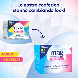 Mag Ricarica - Integratori per Adulti con Magnesio Pidolato, Magnesio Ossido, Vitamina B6 per Stanchezza Fisica e Mentale - Senza Glutine, Senza Lattosio (MaxiFormato 42 Bustine Aroma Limone)