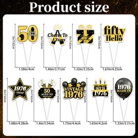 36PCS 50th Birthday Cupcake Toppers, Black Gold Fifty Hello 50 Straight Outta 1976 Cupcake Picks 50 Fabulous Cheers to 50 Years, 50th Birthday Party Decorations