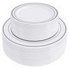 SETUP [100 Piece Combo White Silver Rimmed Plastic Plates, Disposable