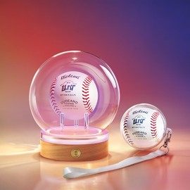 Baseball Display Case with Colorful LED Lighting & Touch Key, 360° Glass Design, UV Protection, Includes Baseball Carrier with Strap – Ideal for Golf Balls, Tennis Balls and Figurines