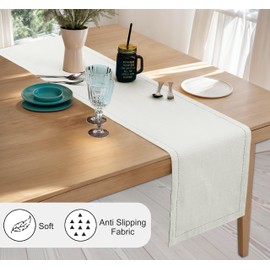 Ruvanti Linen Table Runners 72 Inches Long, Classic Hemstitch Table Runner for ‎Farmhouse, Dining, Valentines, Coffee, Christmas, Wedding, Spring, Easter, ‎Indoor, Outdoor Use‎ - Ivory - 14 x 72