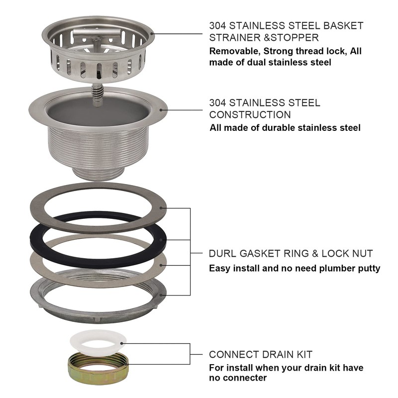 EADOT 3-1/2 Inch Brushed Nickel Sink Strainers for Kitchen Sink,
