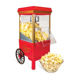 Nostalgia Vintage Hot-Air Popcorn Maker Machine - Makes Up to 12 Cups - Oil-Free - Healthier Popcorn - Classic Stand-Up Cart With Wheels - Includes Kernel Measuring Cup - Red