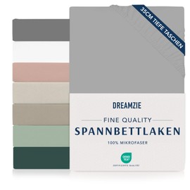 Dreamzie Fitted Sheet 160 x 200 cm - 35 cm Deep Pocket - 100% Microfibre Bed Sheet - Grey, Tested for Harmful Substances (Oeko Tex), Bed Sheet with Elastic Band