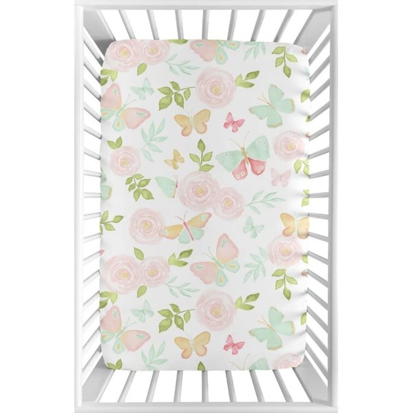 Adorable Butterfly Floral Mini Crib Sheet 24 x 38 Size