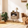 SUPERJARE Nightstand with Charging Station & Rattan-Like Decor Drawer, Rattan