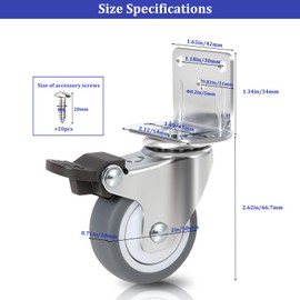 Enyke 2 Inch L-Shaped TPR Rubber Casters Set of 4, Side Mount Casters 500 LBS, 360 Degree Plate Swivel Castor Wheels with Ball Bearing, Casters Wheels for Furniture, Workbench