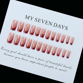 BAOYAALIN Press on Nails Medium Square French Red Fake Nails with Simple Red Heart Design Full Cover Acrylic Glue Artificial Press Stick ons Nail for Women Manicure 24PCS