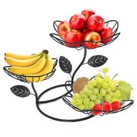 Ranxo Rose-Inspired 3-Tier Fruit Basket - Elevate Your Kitchen with Functional Elegance,Stylish fruit and vegetable baskets for the modern kitchen (black)