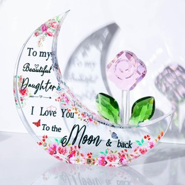 ​​​Glass Moon Shaped Plaque Gifts for Daughter from Mum or Dad, Keepsake for Her on Birthday, Decorative Crystal Presents for Girls on Graduation Christmas Home Ornaments