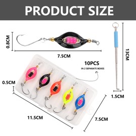 DXLing Pack of 10 Trout Spoon Set Twist Spoons Trout UV-Active and Self-Luminous 3 g 4 g Blinker Single Hook Trout Bait Set for Trout Blinker Spoon in Box with Fishing Hook Remover