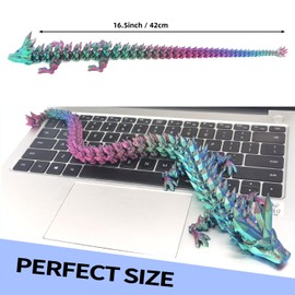 AFUDO 3D Printed Dragon 16.5" Dragon Fidget Toy, Articulated Crystal Dragon Toys, Home Office Decor Executive Desk Toy (Purple+Green+Blue)