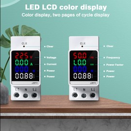 Jadeshay Electricity Meter DIN Rail Digital Electricity Meter Single Phase LCD AC Meter 1 Phase AC 80-270V 100A Ammeter Voltmeter KWh Counter for Performance Monitoring