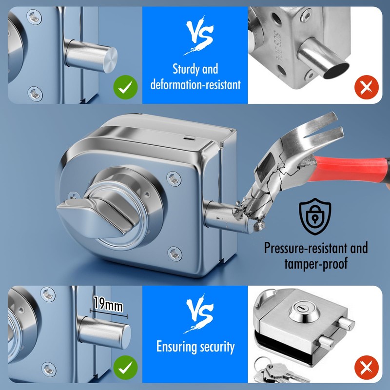 Ranbo Frameless Pull Push Door Floor/Top Bolt Lock, No-Drill, 304