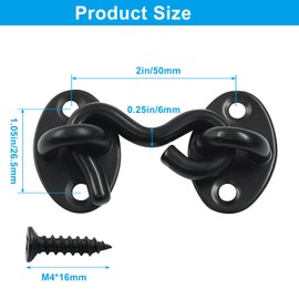 Waziaqoc 2 Inch Hook and Eye Latch, Stainless Steel Heavy Duty Barn Door Lock Privacy Lock with Mounting Screws for Sliding Door Barn Door Gate Window Cabin, Black