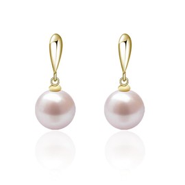 TALONIA Women's Swinging Pink Pearl Earrings, 925 Silver Earrings, 18K Gold Plated, Cute, Fashionable, Hypoallergenic, Small, Mini, Leave Both Ears, Set of 2, For Women, Birthday Gift, Gold