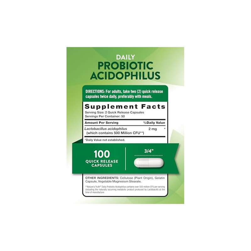 Natures Truth Probiotic Acidophilus 500 Million, 100 Count